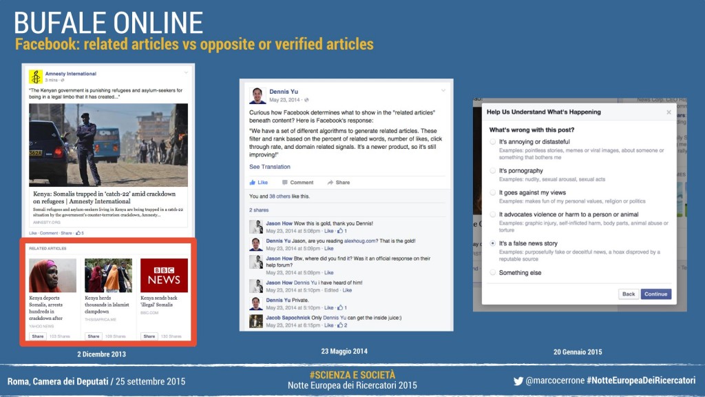 Facebook: related articles vs opposite or verified articles