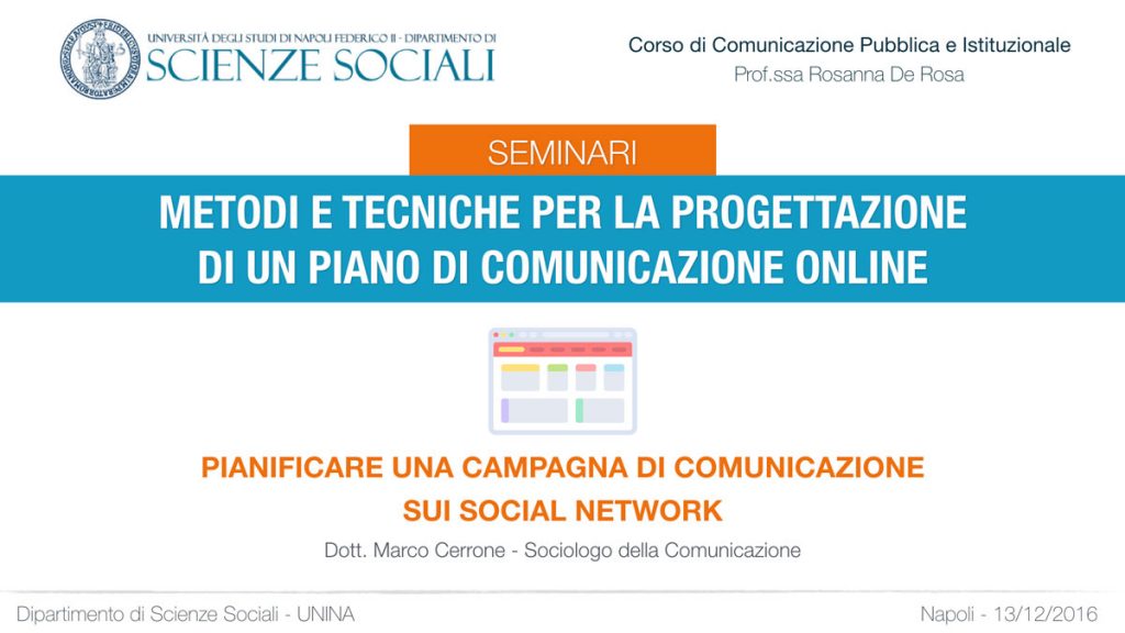 Seminario: Metodi e tecniche per la progettazione di un piano di comunicazione online